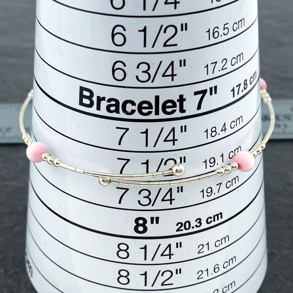 Pink Cat’s Eye Memory Wire Bracelet | Vintage Sterling Silver | 7.5” Adjustable - Picture 3 of 4